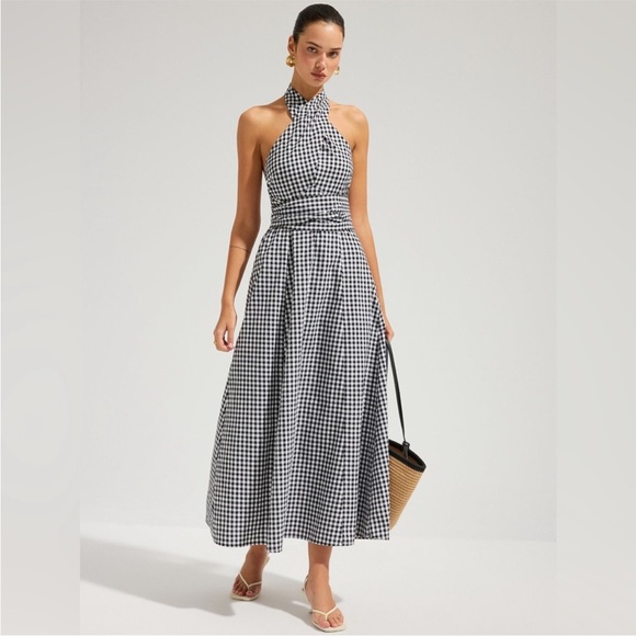 Commense Dresses & Skirts - Commense Gingham Halter Maxi Dress - Black & White